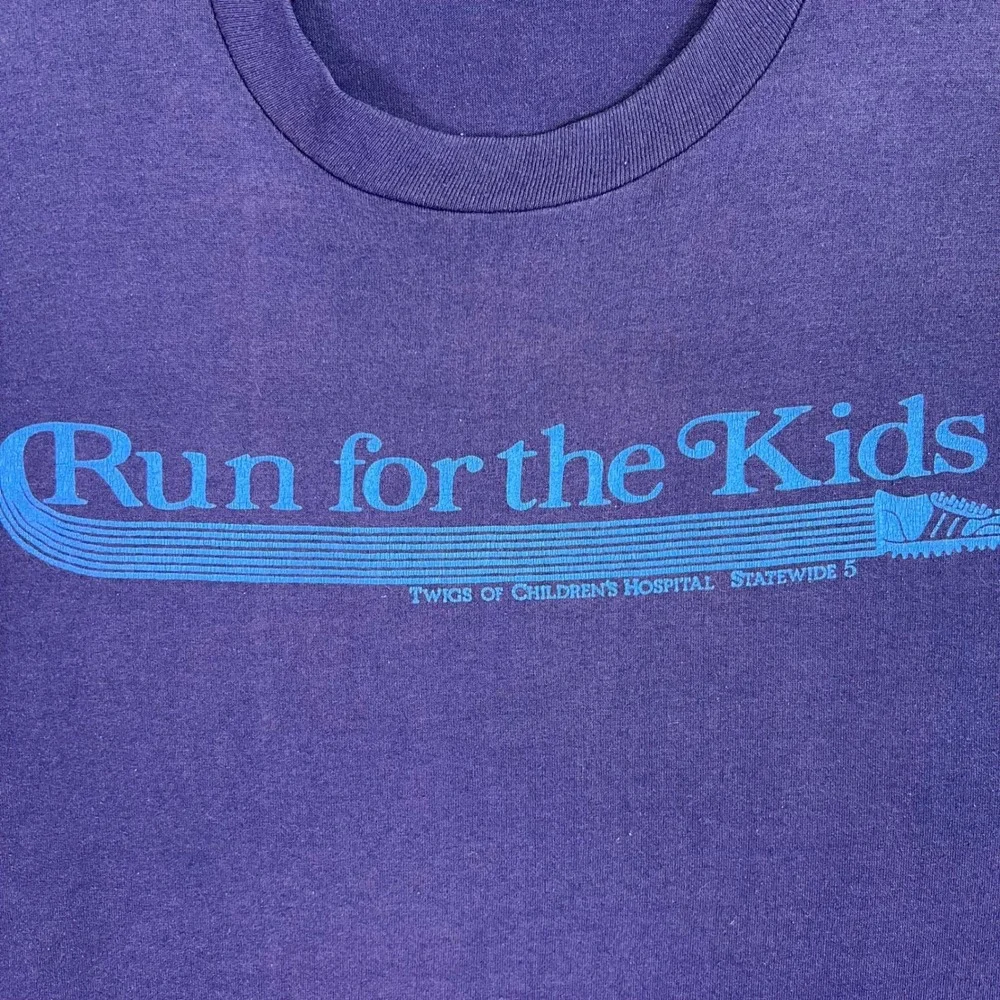 Vintage 80s Run for the Kids Shirt Unisex L Purple Single Stitch Charity Retro